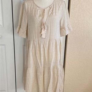 Cream Tiered Tassel Tie Boho Dress